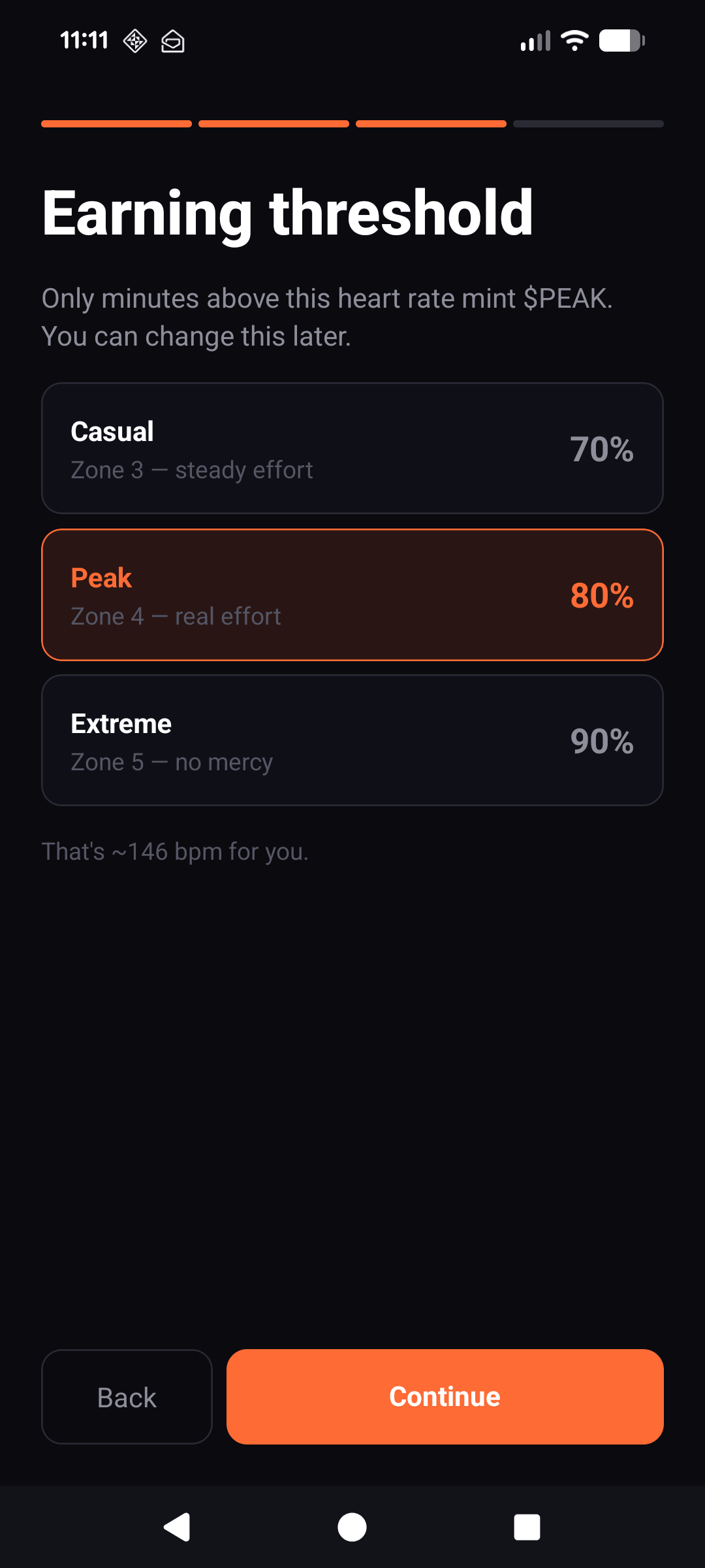 Earning threshold selection with 70, 80, 90 percent options